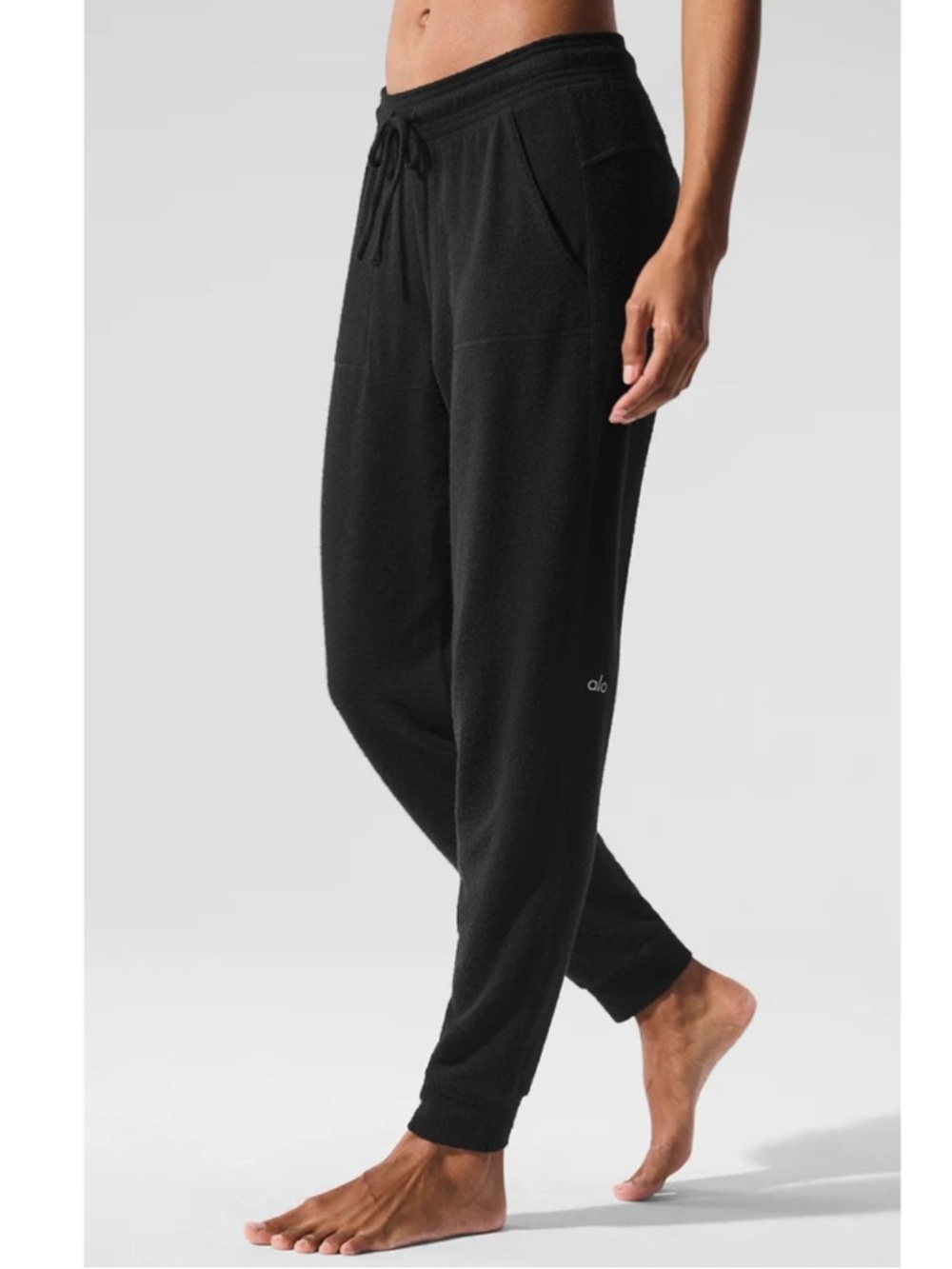 ALO Soho Mid-Rise Vegan Cashmere Stretch Jogger Sweatpants Loungewear Black XS